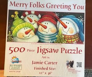 Sealed SunsOut Merry Folks Greeting You Snowman Christmas 500 Pc Puzzle
